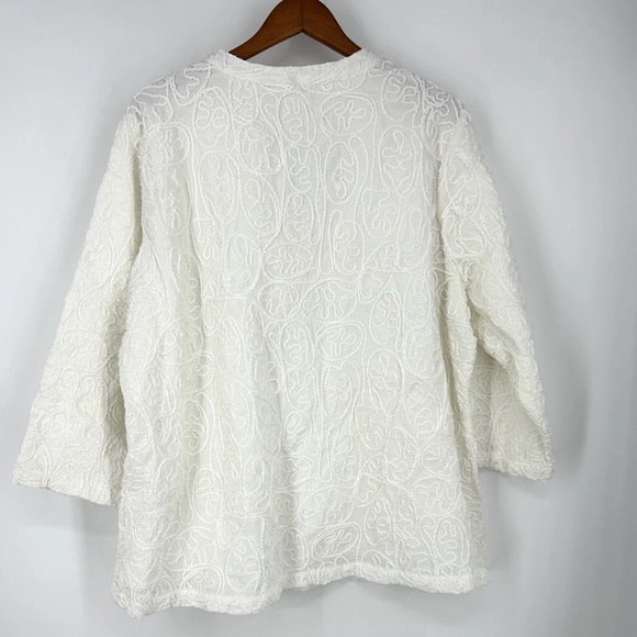 Soft Surroundings Split Neck Top 2X White Embroidered Lined Boho Peasant Career - Picture 3 of 14